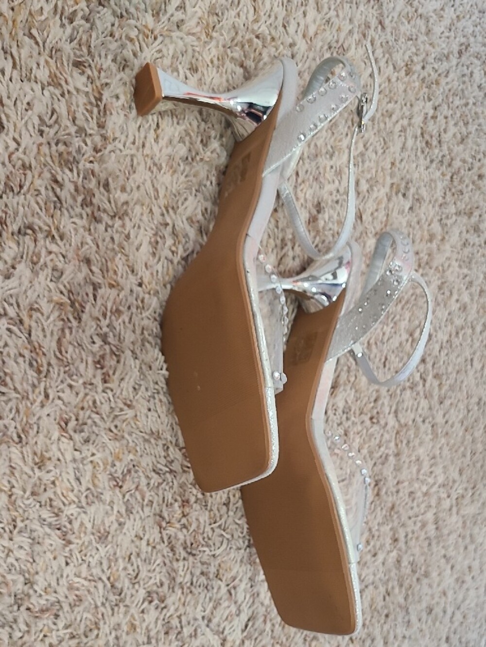 Elegant Women's Silver Jeweled Ankle-Strap Heels - Picture 4 of 6